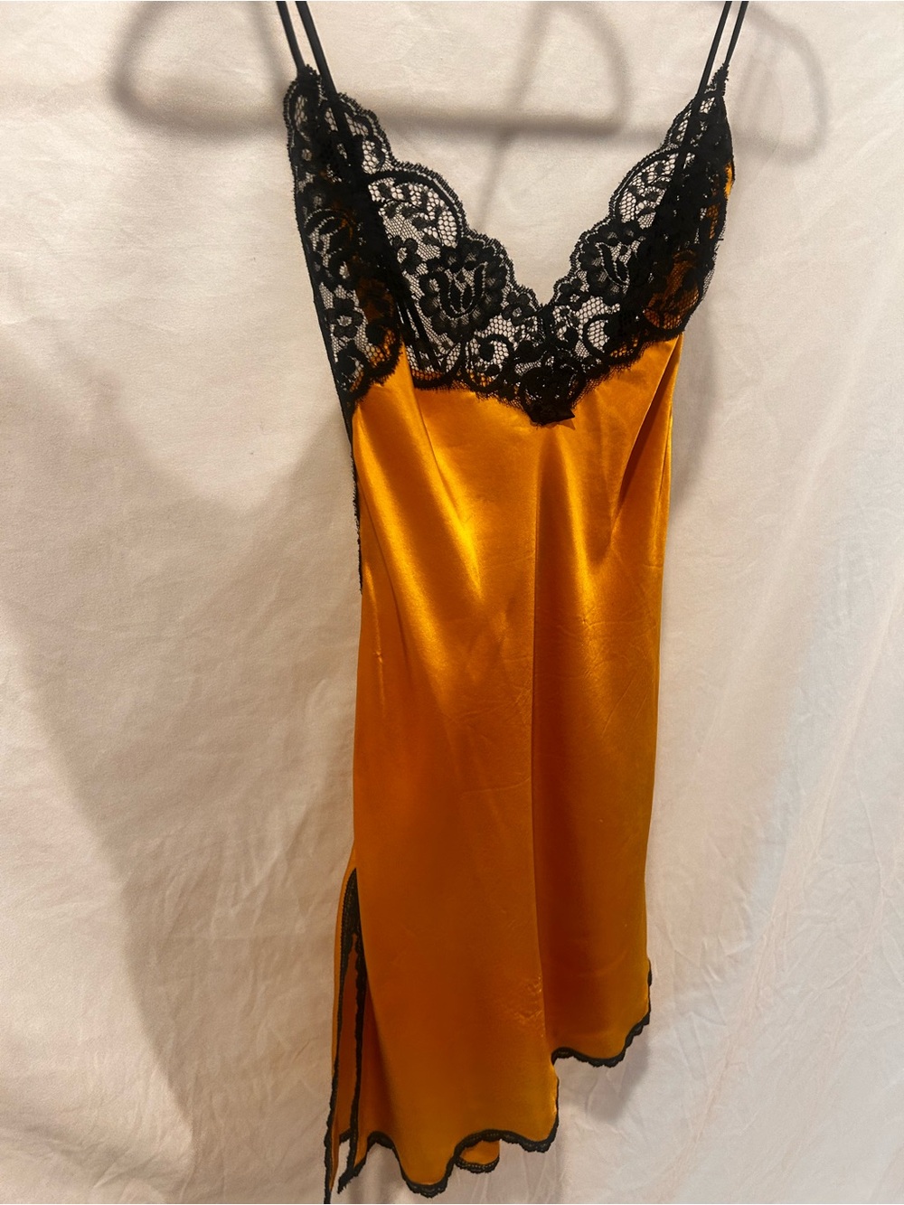 VINTAGE Shirley Silky Lace-Trim Slip Dress in Mustard and Black